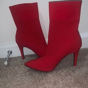 “Brash” pointed toe sock heels booties
